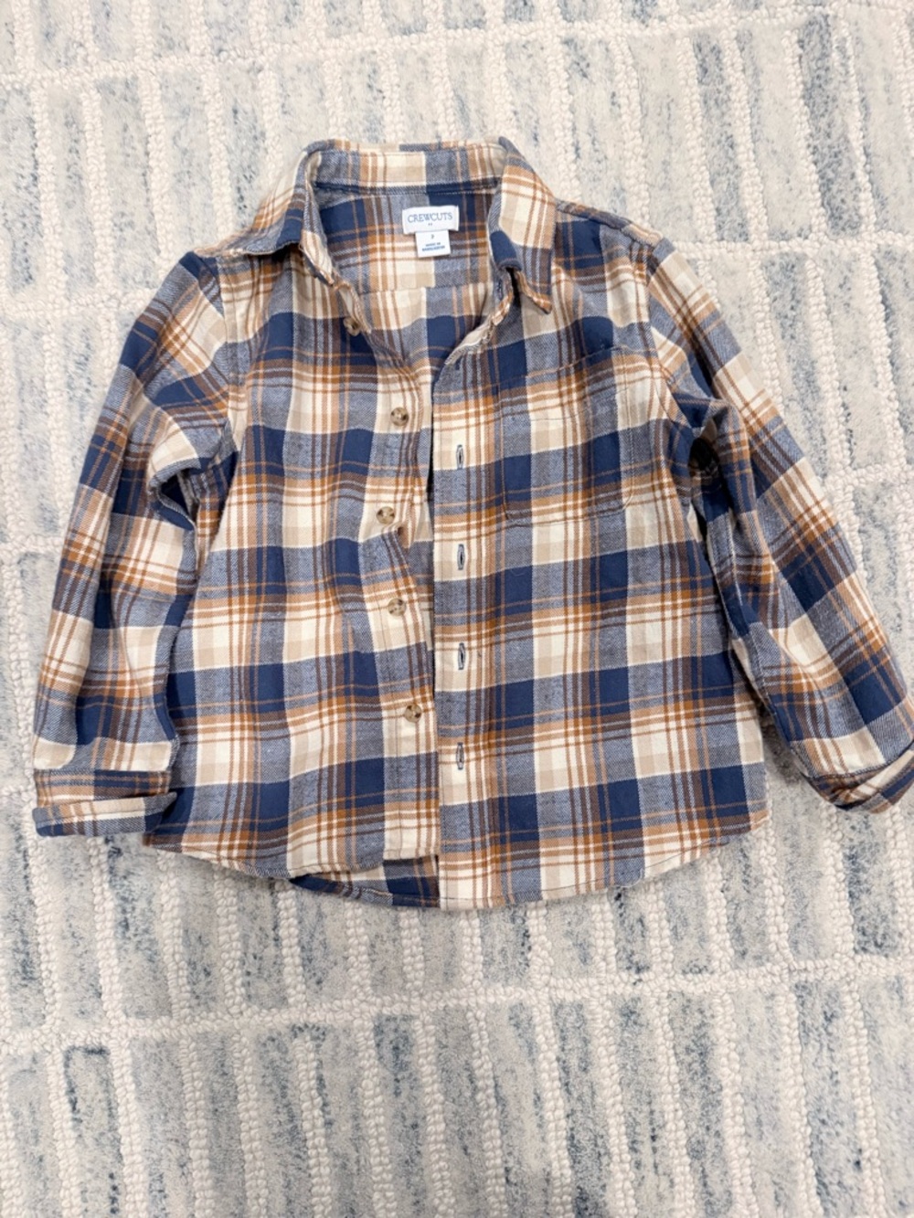 Crewcuts Navy and Tan Plaid Button-Down Shirt
